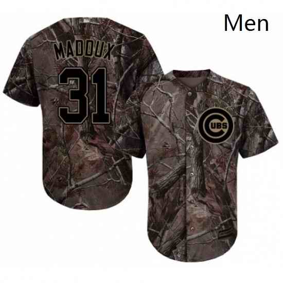 Mens Majestic Chicago Cubs 31 Greg Maddux Authentic Camo Realtree Collection Flex Base MLB Jersey